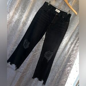 Free People- Maggie Mid Rise Distressed Wide Leg Jeans